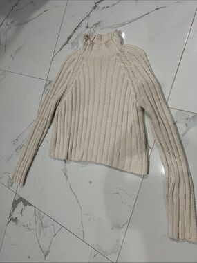 American Eagle Outfitters Cream Ribbed Mock Turtleneck Sweater